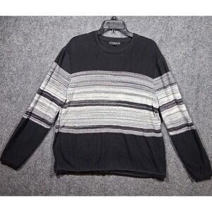 Guess Mens XLarge Pullover Sweater Black Gray‎ and White Crewneck Stripe Knit